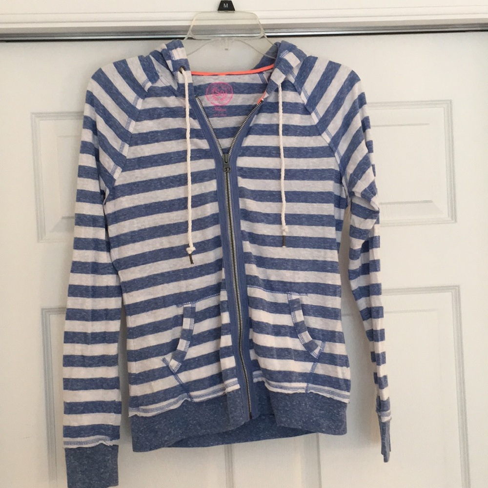 Blue and white striped hoodie